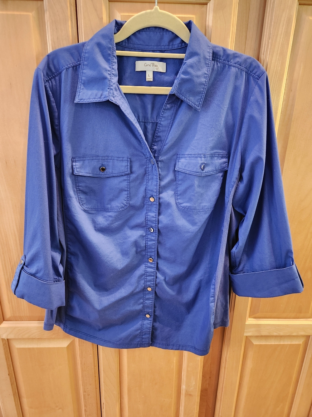 Crown & Ivy Women's Blue Button-Front Utility Shirt